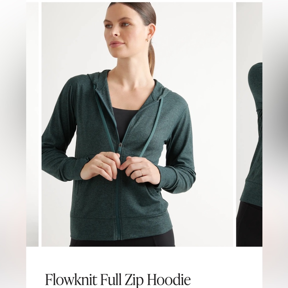 Quince Flowknit Full Zip Hoodie, size extra small, color Heather Green.